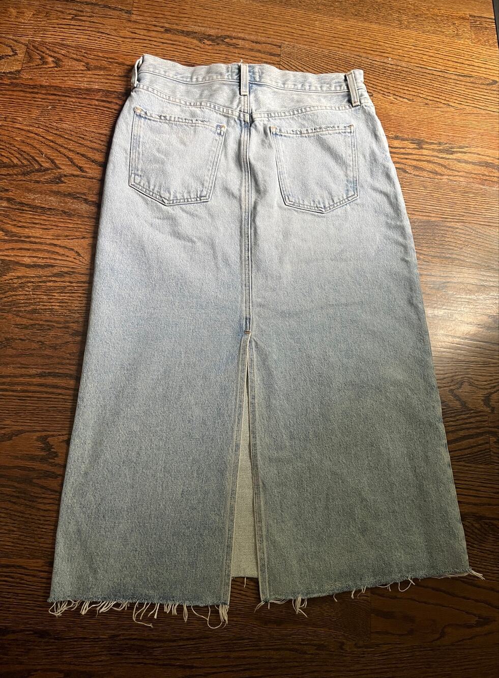 AGOLDE Hilla Denim Maxi Skirt Size 28 Light Blue Wash Frayed Hem